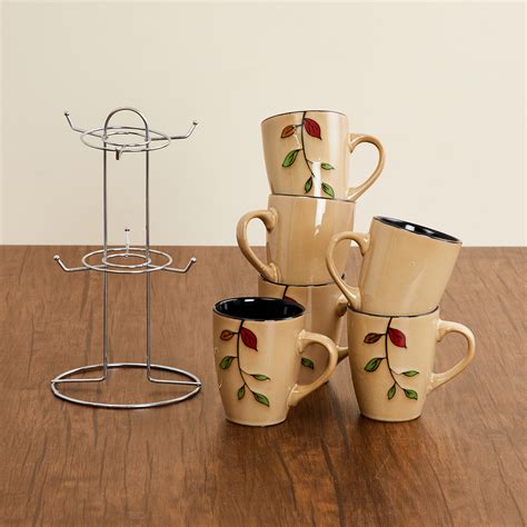 Buy Caraway Carvi Set of 6 Stoneware Mugs with Stand - 325ml from Home ...