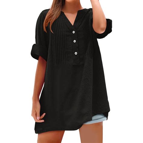 EDHITNR Plus Size Tshirts Women's Summer Top Loose Linen Textured 3/4 ...