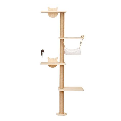 Buy 4-Tier Cat Tree Shelf Wall Mounted Scratching Post with Hammock ...