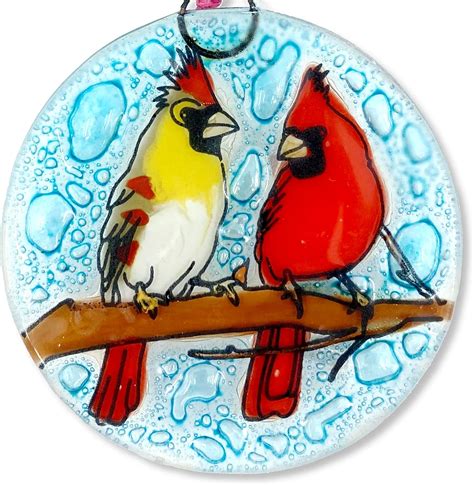 Buy Cardinal Birds Christmas Tree Ornament - Art Glass Light Catcher ...