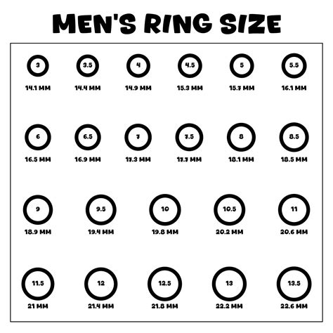 Printable Ring Size Chart Mens