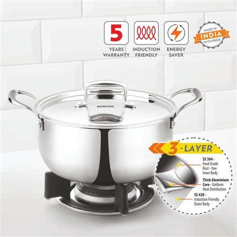 CookFresh TriPly Casserole with LID & Steel Handle, 2.1L, IB, Stainless ...