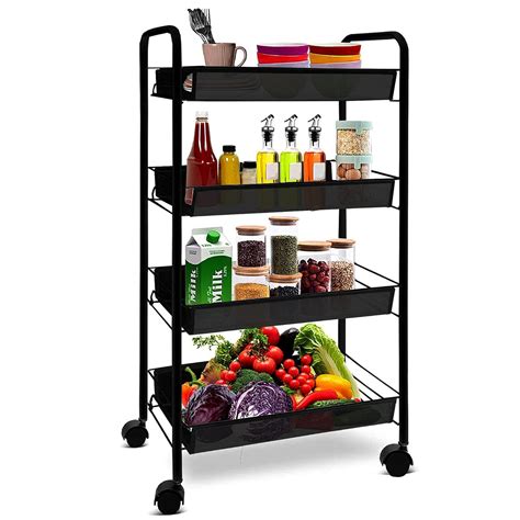 Haus Alchemy Steel 4-Tier Multipurpose Trolley Space-Saving Storage ...