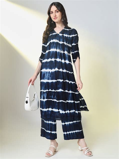 Shop Women's Blue Tie Dye A Line Kurta Set | Showoffff