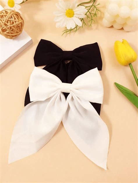2 Pcs Small Simple Versatile Hair Bows Fashion Black And White Girls ...