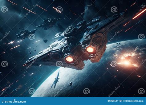 Grand Space Opera Battle Scene on Planet Orbit Stock Illustration ...