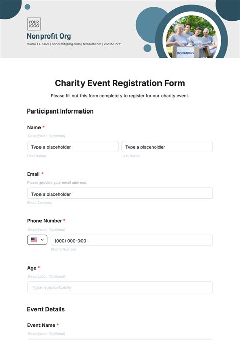 Free Charity Event Registration Form Template to Edit Online