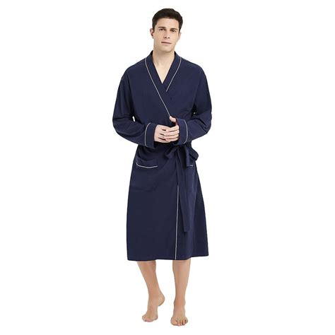 Buy U2SKIIN Mens Cotton Robe Lightweight Knit Bathrobe (L/XL, Navy Blue ...