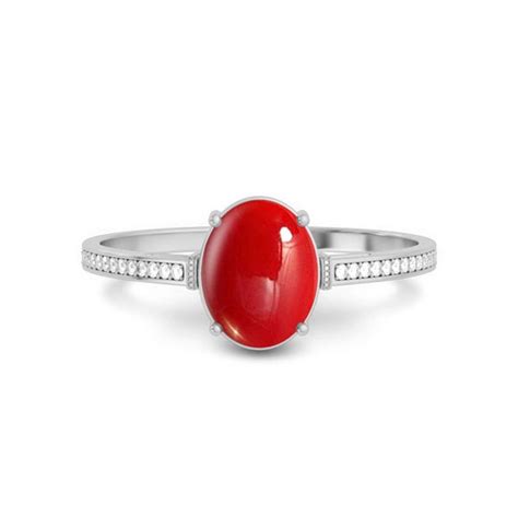 Buy Red Coral Stone Platinum R50 Ring on GemsRoot