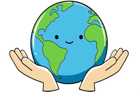 Um desenho animado de uma Terra sorridente com duas mãos segurando-a ...
