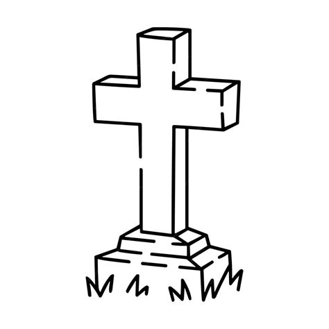 Hand drawn tombstone cross line art vector illustration | Premium Vector