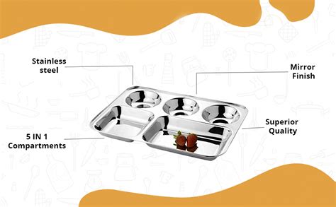 Buy KC Stainless Steel Partition Plate 5 in1/Bhojan Thali/Compartment ...