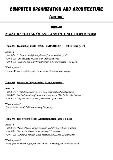 COA 5-Year Repeated Questions Analysis: Units 1-5 Insights - Studocu