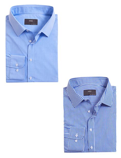 Buy 2pk Regular Fit Easy Iron Check Shirts at Marks & Spencer