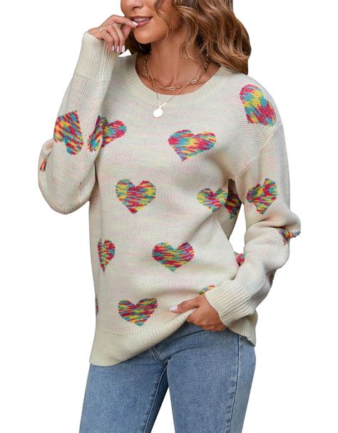 Sweaters for Women Valentine's Day Crewneck Long Sleeve Pullover ...
