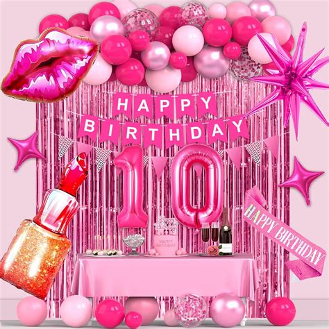 Amazon.com: 10th Pink Birthday Decorations, Hot Pink Birthday Party ...