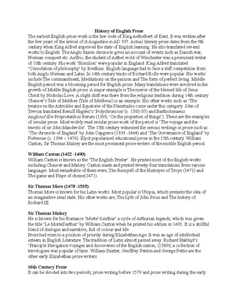 History of English Prose - It was written after the few years of the ...
