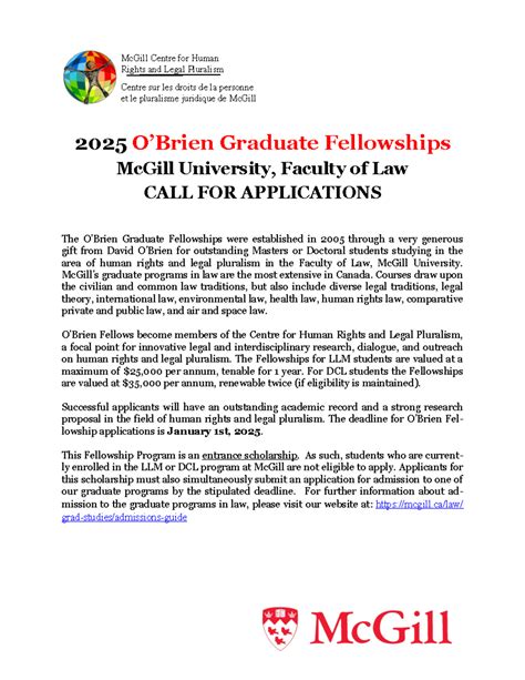 O'Brien Graduate Fellowship - McGill’s graduate programs in law are the ...