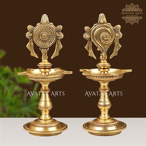 Brass Oil Lamp with Shankh and Chakra Design – Avatar Arts