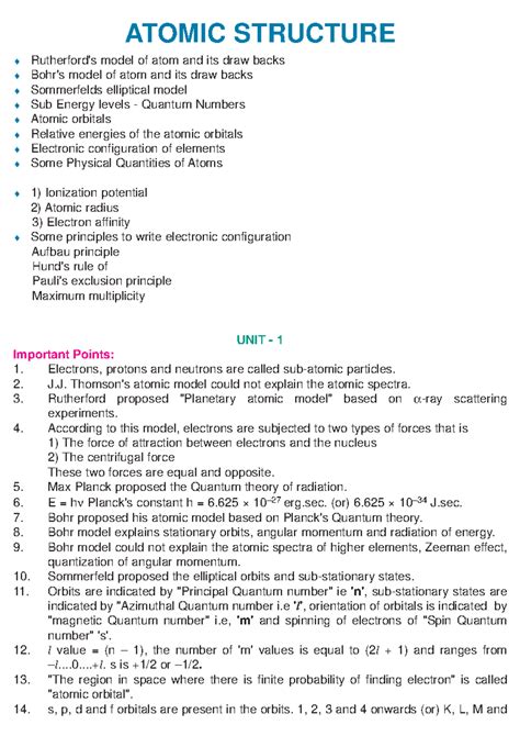 Atomic Structure - ♦ Rutherford's model of atom and its draw backs ♦ ...