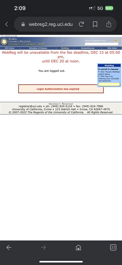Webreg logout - I always use it on my phone but now that I try to log in to register is logs me ...