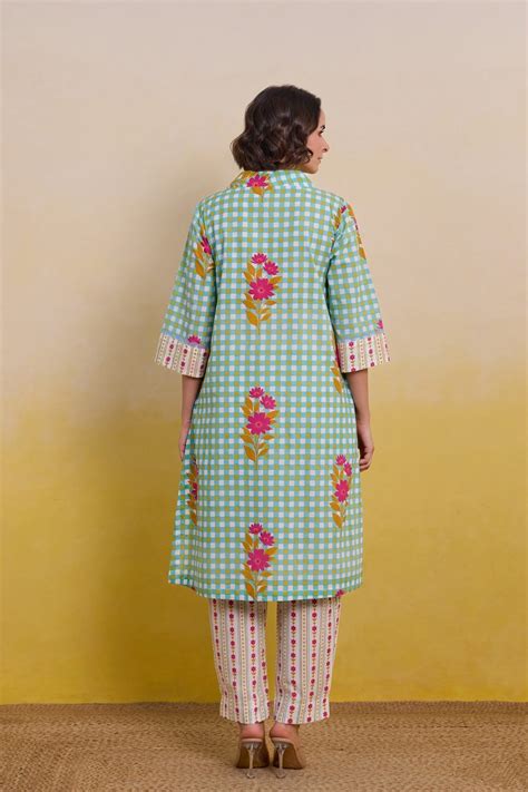 Aqua Meadow Gingham Printed Co-ord Set