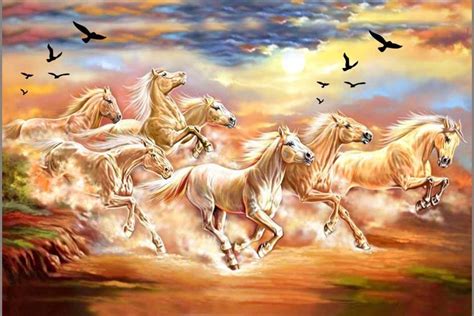 'vastu Poster'' White 7 Horse vastu Painting, beautiful Seven Horse ...