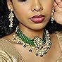 ZAVERI PEARLS Kundan & MultiStrand Green Beads Choker Necklace, Earring ...