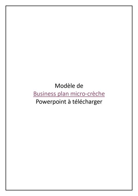 Modèle : Business plan micro-crèche- Gratuit - À Télécharger