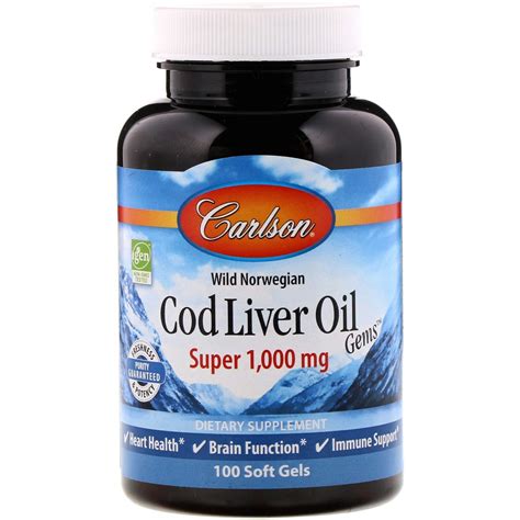 Carlson Labs, Wild Norwegian Cod Liver Oil Gems, Super, 1000 mg, 100 ...