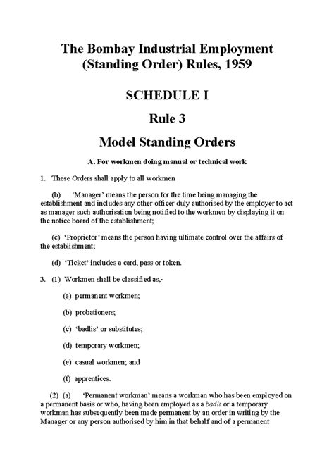 Model standing orders f - The Bombay Industrial Employment (Standing ...