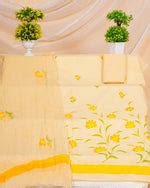 Peach with Yellow floral printed dress material – Rangvarsha Sarees