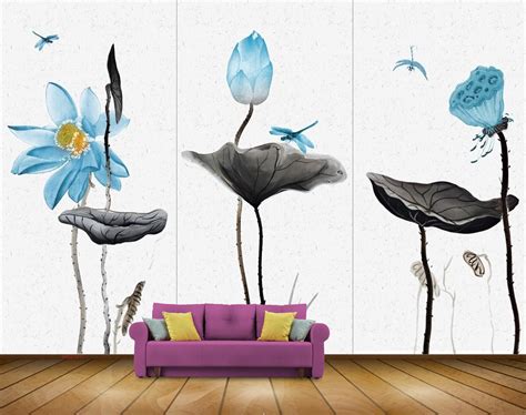 Avikalp MWZ1511 Blue Flowers Flies 3D HD Wallpaper – Avikalp ...