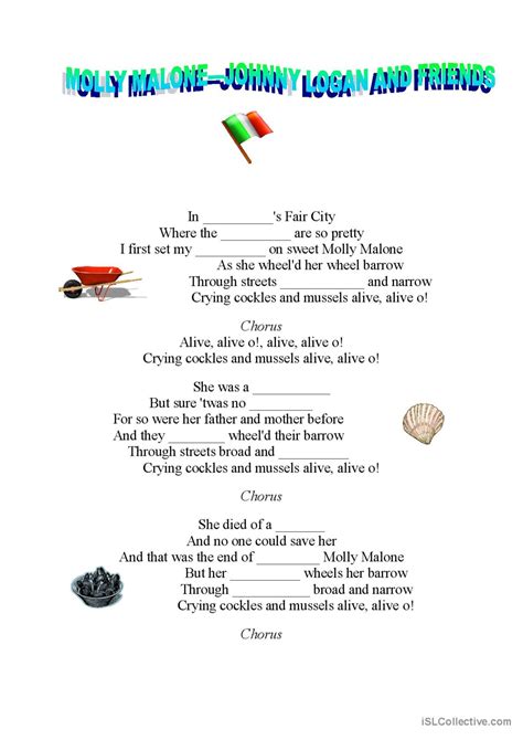Molly Malone Lyrics song and nursery…: English ESL worksheets pdf & doc