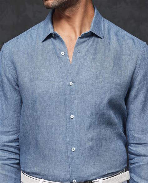 Rare Rabbit Mens Borium-2 Dusky Blue Full Sleeve Melange Linen Fabric