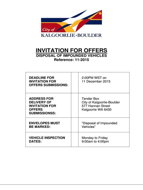 Fillable Online ckb wa gov Invitation for offers - City of Kalgoorlie ...