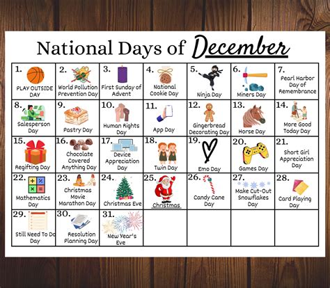 Printable December National Days Calendar, Fun Family Calendar ...