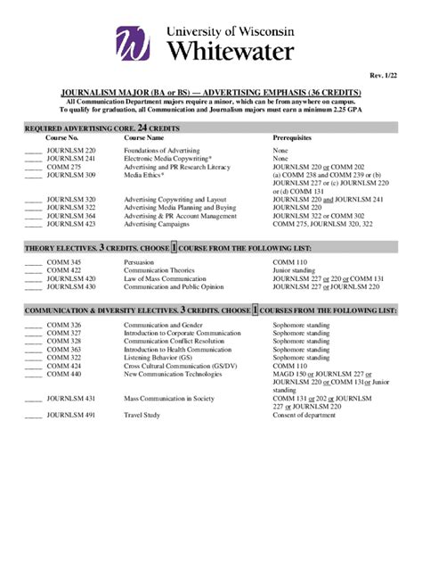 Fillable Online JOURNALISM MAJOR (BA or BS)ADVERTISING ... Fax Email ...