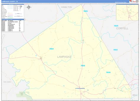 Lampasas County, TX Zip Code Wall Map Basic Style by MarketMAPS - MapSales