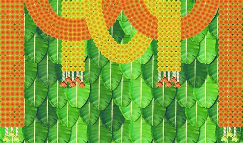 Backdropon Marigold Flower with Banana Leaf Design Backdrop Curtain for ...