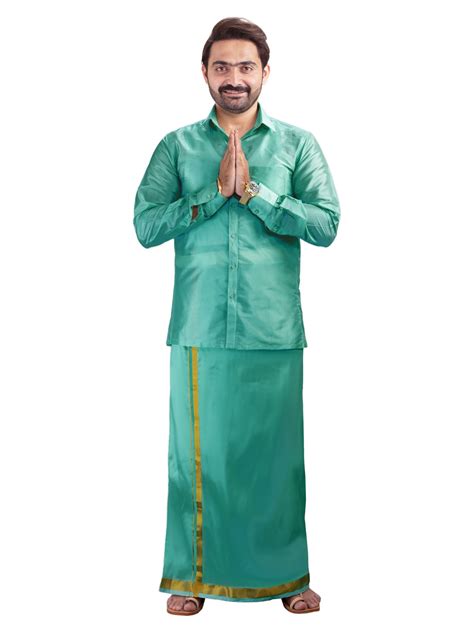 Hasana Silk Shirt and Dhoti Set - Dark Green – Alaya Cotton