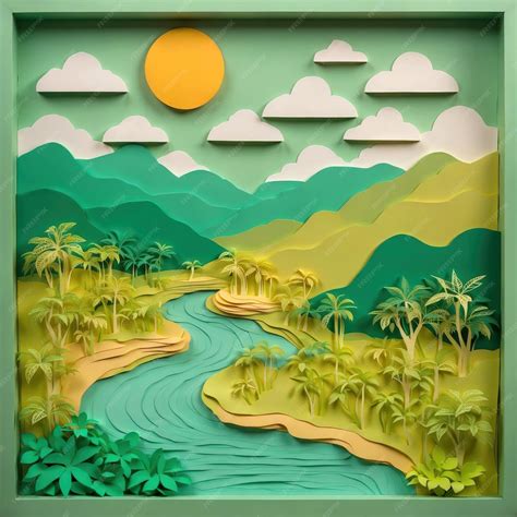 Premium AI Image | 3D Paper art of tropical nature scene Papercraft ...