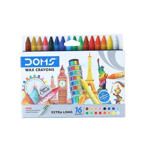 Doms Non-Toxic Extra Long Wax Crayon Set In Cardboard Box - 16 Assorte ...