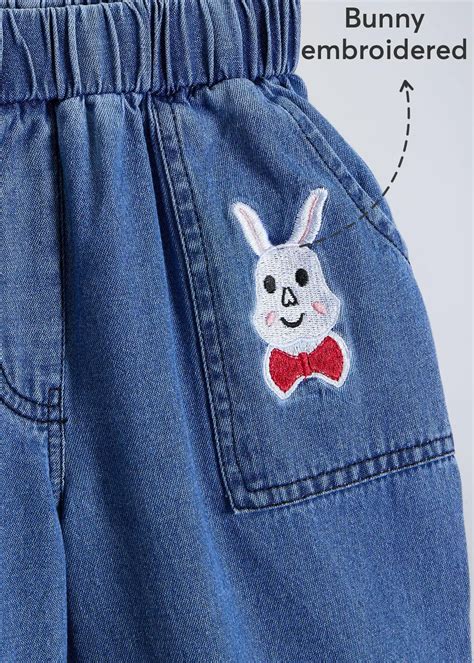 Shop Online Bunny Embroidered 3/4th Jeans Set at ₹1299