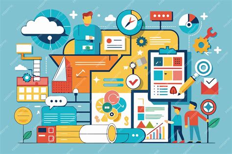 A vibrant illustration showcasing various customizable elements for a business plan with charts ...
