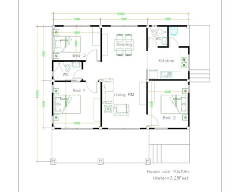 10x10 Floor Plan 3 Bedroom House Plans 10x10 Meter 33x33 Feet Pro