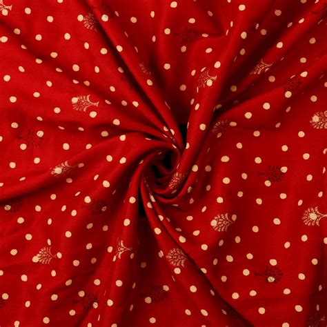 Red And Yellow Polka Dots Pattern Screen Print Cotton Fabric – Fabmyntra