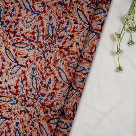 Buy Multi Floral Pattern Hand Block Kalamkari Printed Cotton Fabric ...