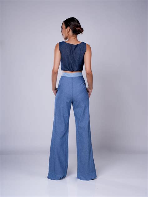 MID BLUE OMBRE SLIT PANT | DIKSHA KHANNA