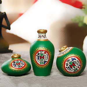 ExclusiveLane Warli Hand-Painted Mini Pots (Set of 3) Table Decor ...